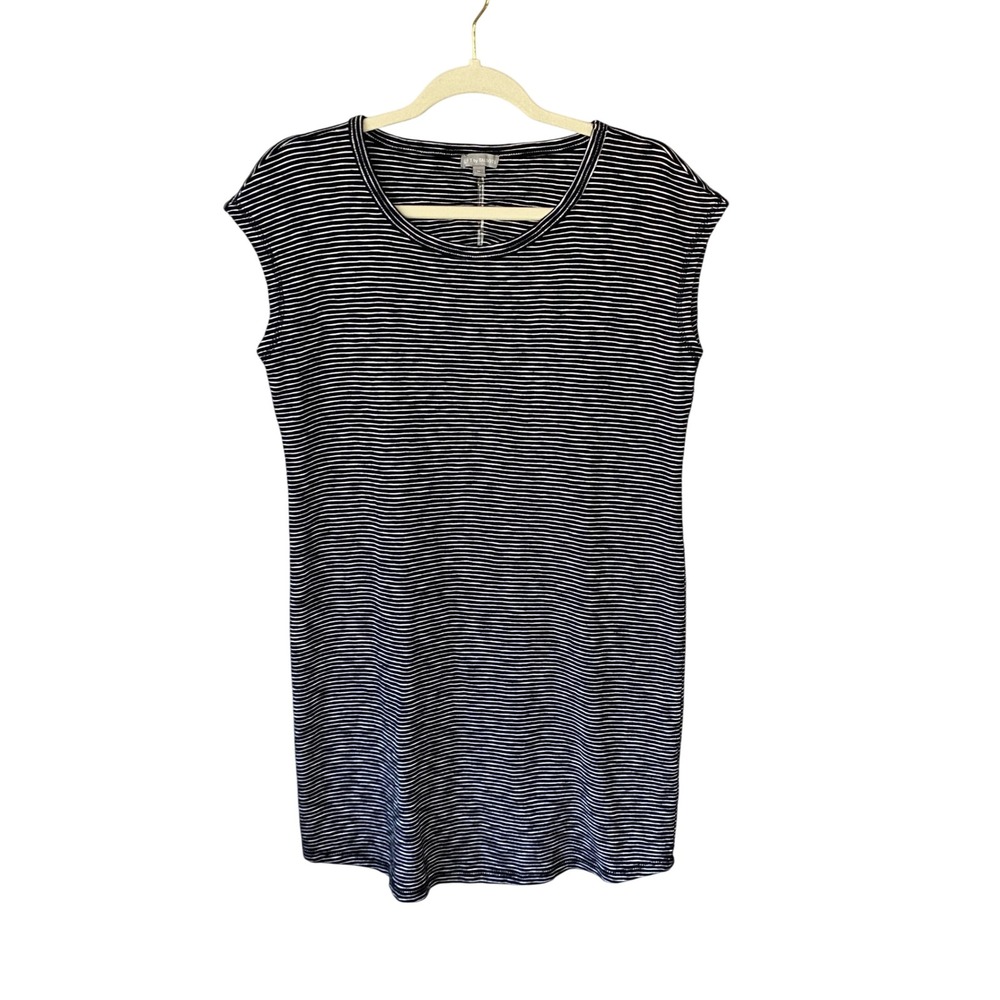 T by Talbots Womens Black White Striped Sleeveless Keyhole‎ Back Knit Top Size M